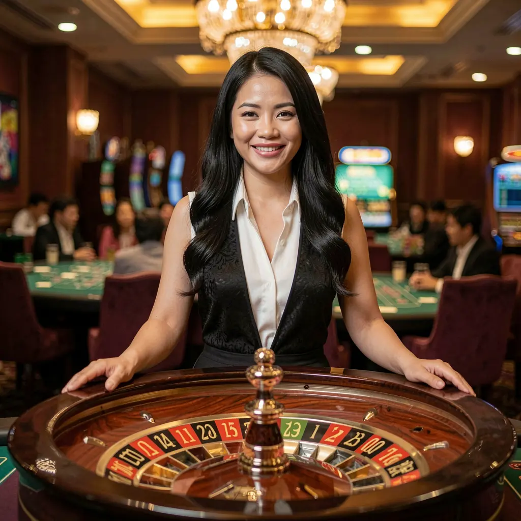 Isang estilong Pilipinang babae na nag-e-enjoy sa makukulay na makinang slot sa isang masiglang kapaligiran ng casino sa JILIUP7 na may kumikislap na mga reel at nakakaengganyong aksiyon sa paglalaro JILIUP7 – Mag-enjoy sa nakakaengganyong aksiyon ng live casino na idinisenyo para sa mga manlalaro sa Pilipinas